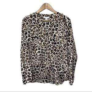 Charter Club Cheetah Print Blouse- button up- lightweight- size large